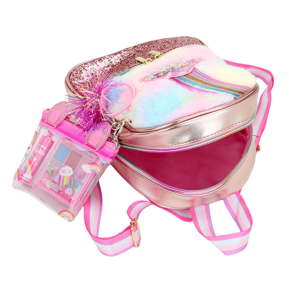HOT FOCUS - Faux Fur Rainbow Cloud Stylish Beauty Mini Backpack