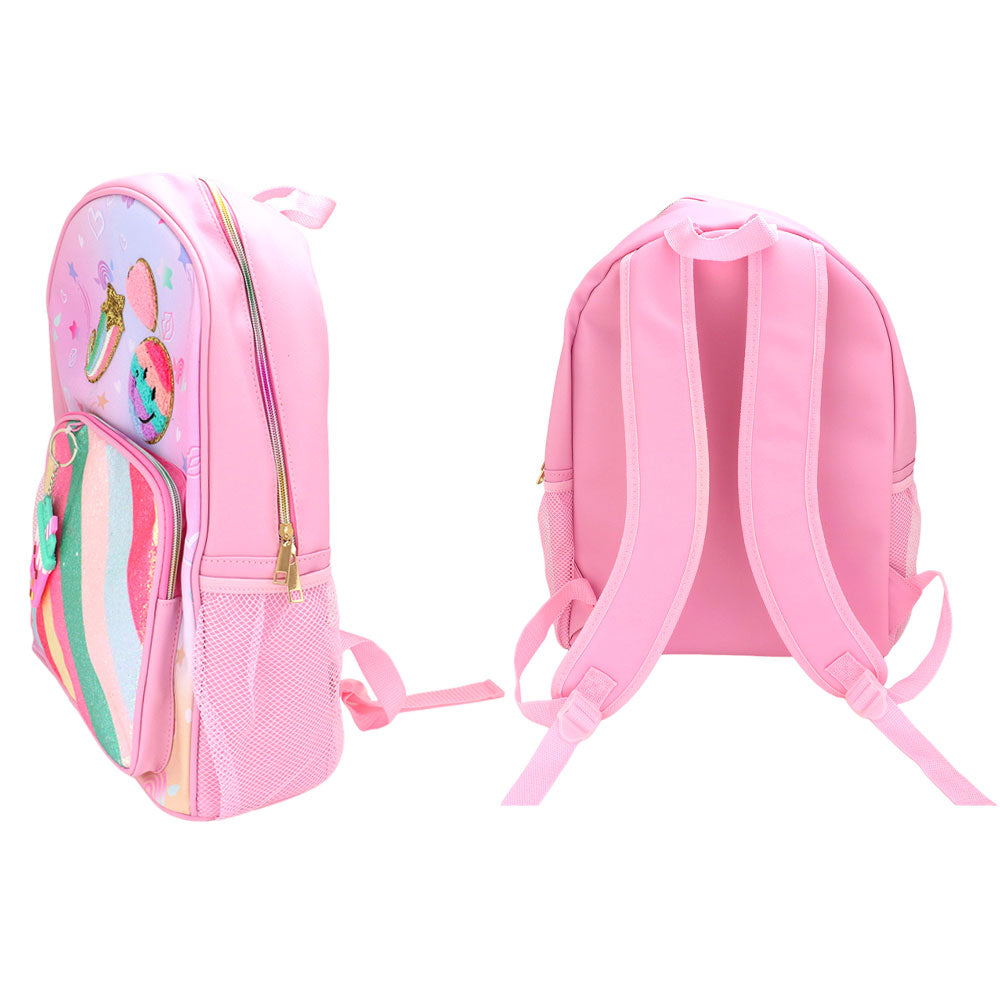 HOT FOCUS - Smile Heart Shooting Star Patch Decorative Deluxe Backpack with a Fun Boba Keychain