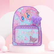 HOT FOCUS - Butterfly Patch Decorative Deluxe Backpack with a Pom Pom Keychain