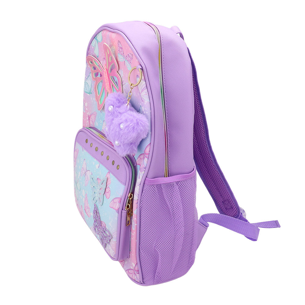 HOT FOCUS - Butterfly Patch Decorative Deluxe Backpack with a Pom Pom Keychain