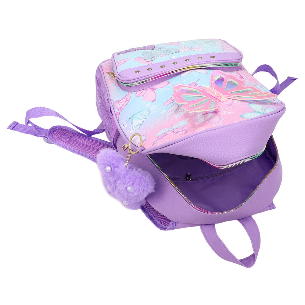 HOT FOCUS - Butterfly Patch Decorative Deluxe Backpack with a Pom Pom Keychain