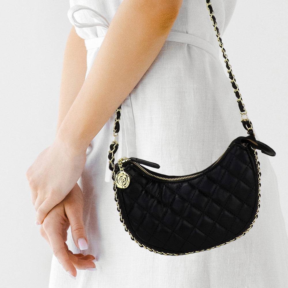 Faux Leather Quilted Chain Strap Crossbody Bag
