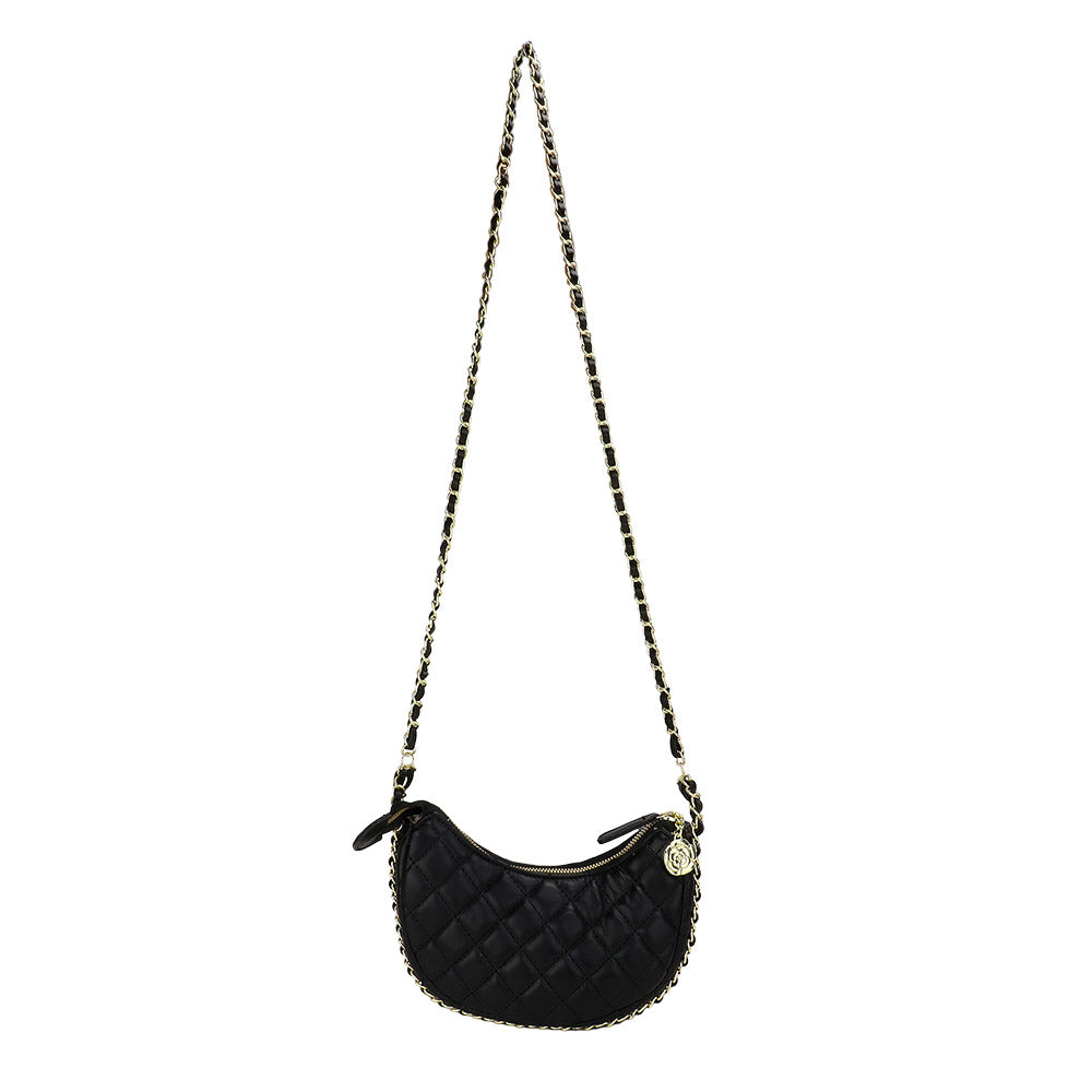 Faux Leather Quilted Chain Strap Crossbody Bag