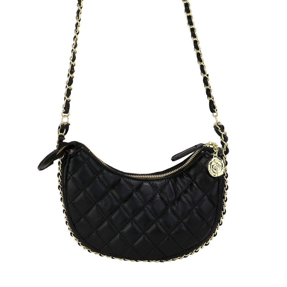 Faux Leather Quilted Chain Strap Crossbody Bag