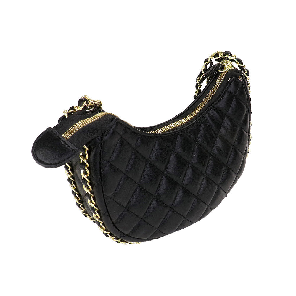 Faux Leather Quilted Chain Strap Crossbody Bag