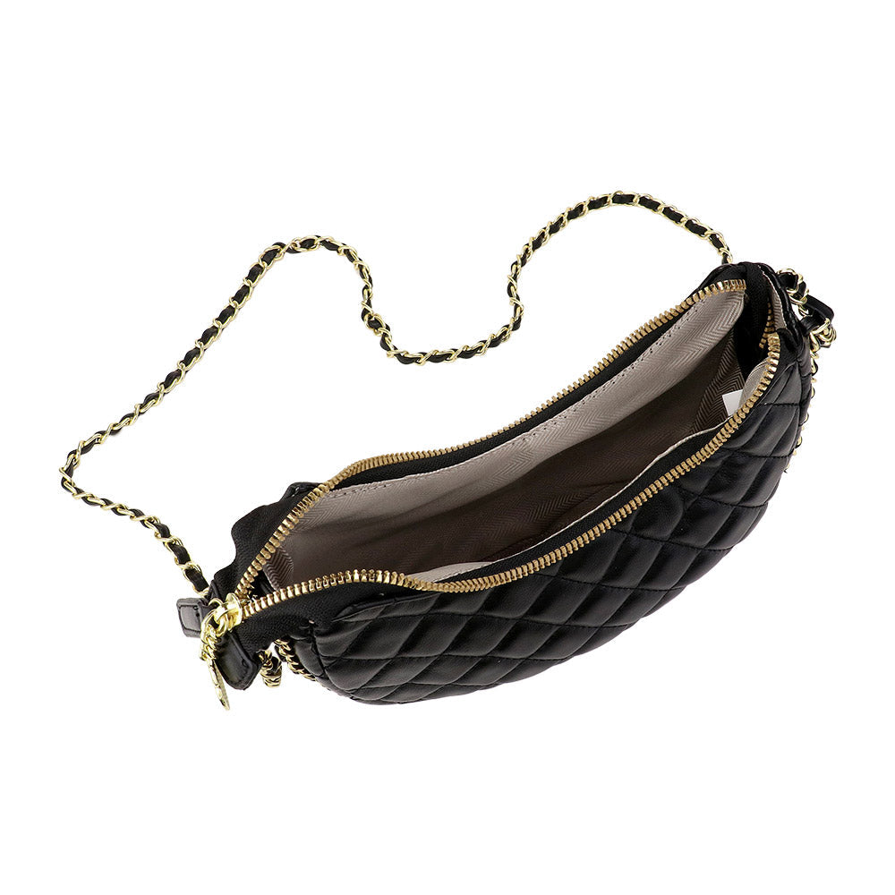 Faux Leather Quilted Chain Strap Crossbody Bag