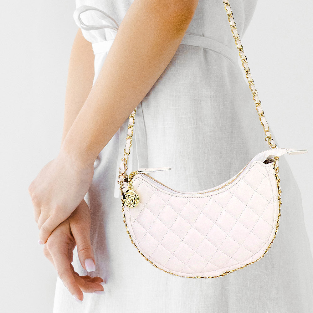 Faux Leather Quilted Chain Strap Crossbody Bag