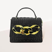 Chunky Metal Trim Accented Faux Leather Top Handle Crossbody Bag