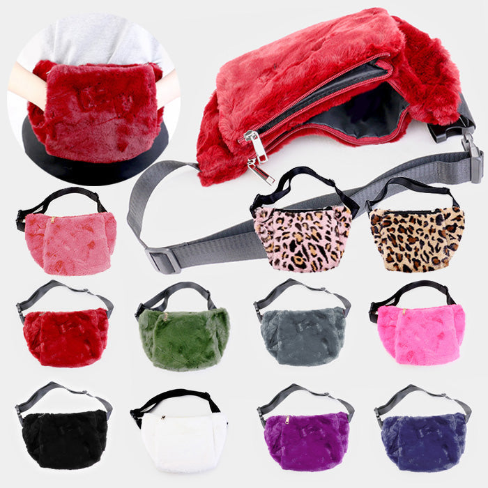 Solid Fluffy Faux Fur Fanny Pack / Hand Warmer