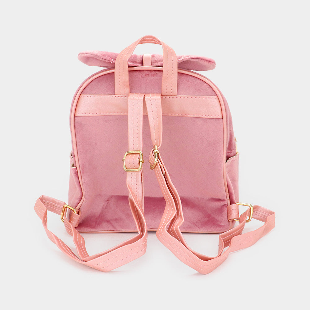 Bow Pointed Solid Faux Fur Pom Pom Backpack Bag