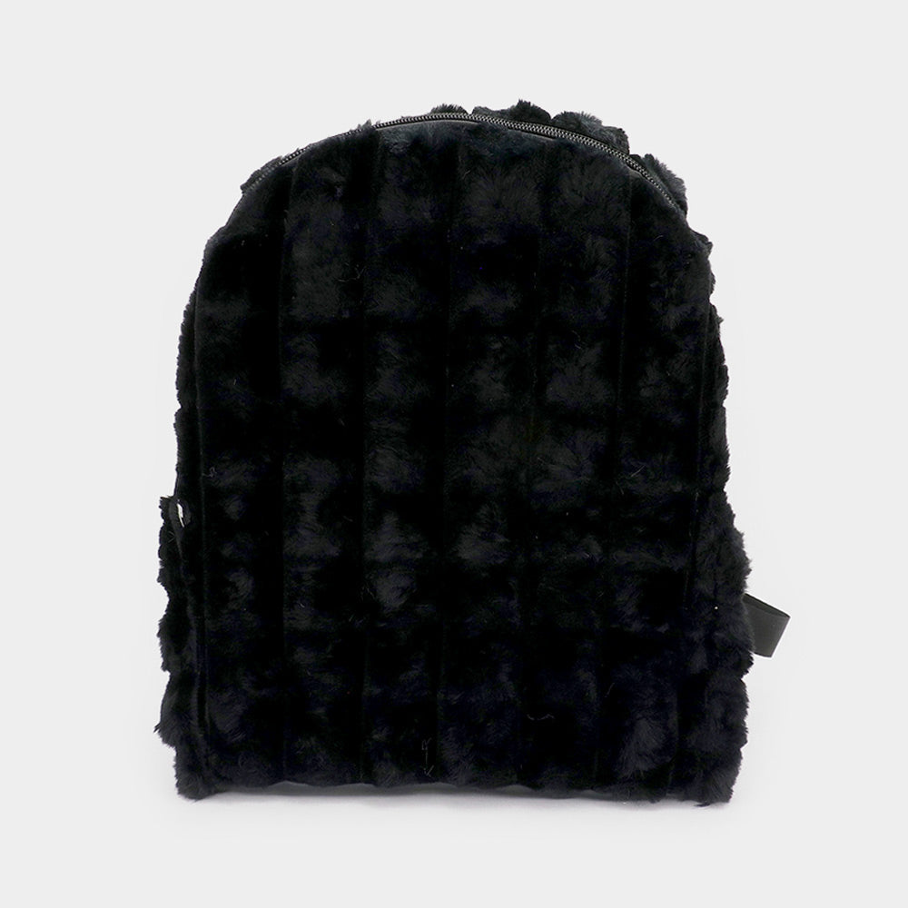 Quilted Solid Faux Fur Backpack Bag