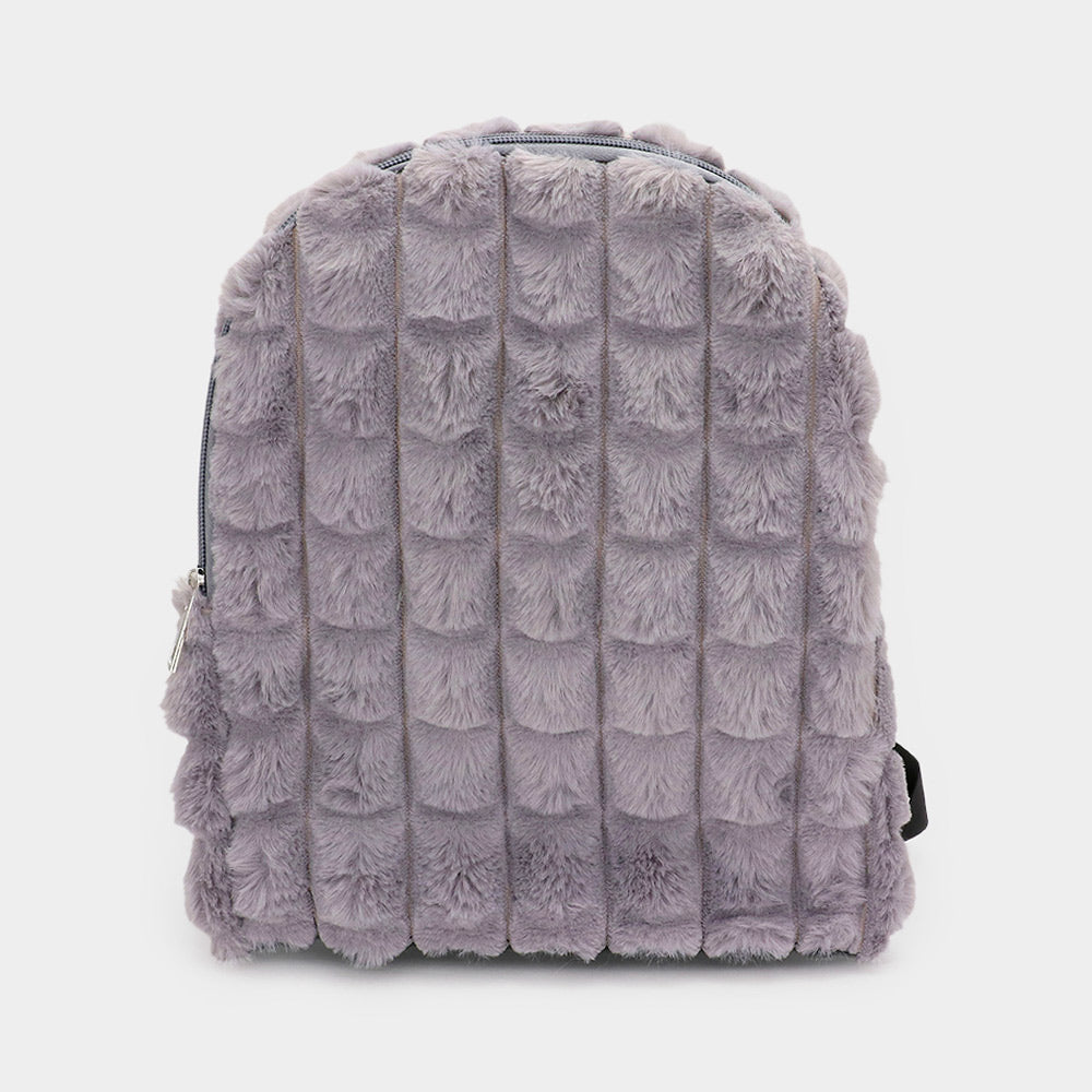 Quilted Solid Faux Fur Backpack Bag