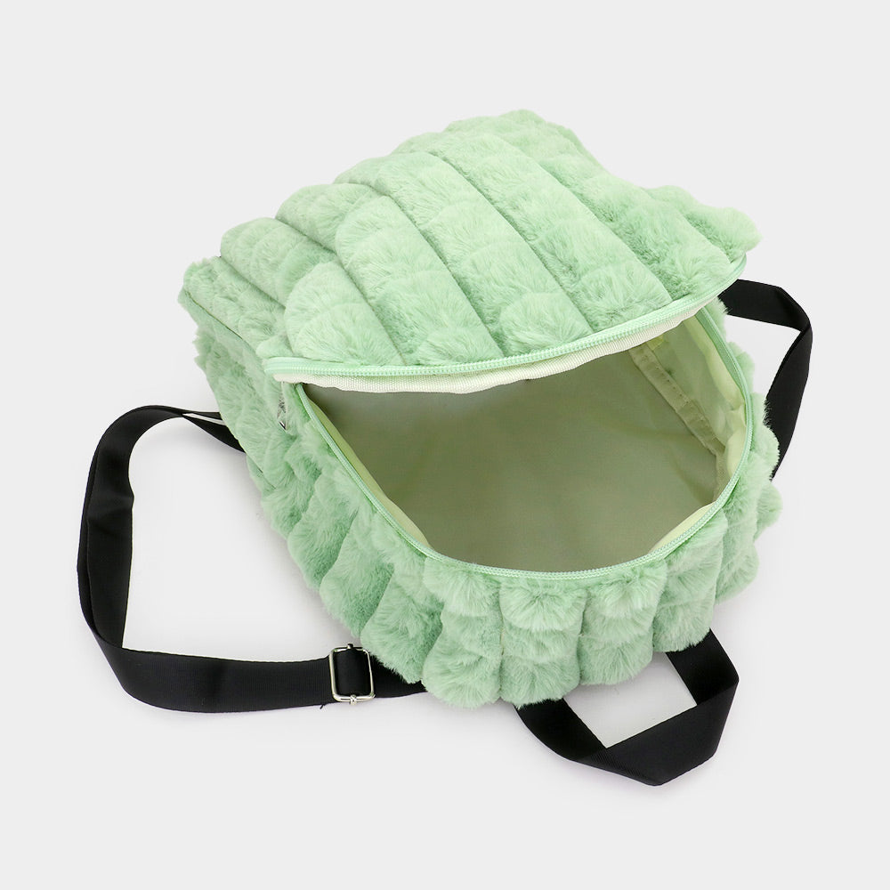 Quilted Solid Faux Fur Backpack Bag