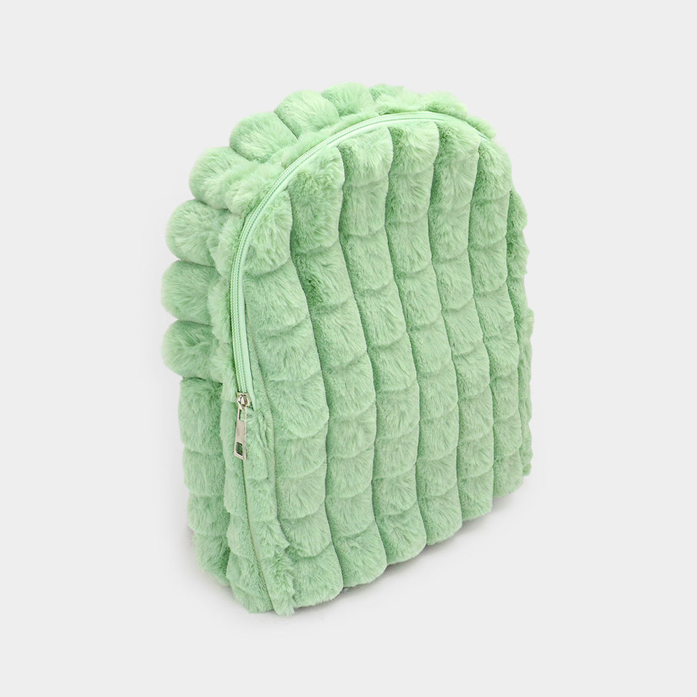 Quilted Solid Faux Fur Backpack Bag