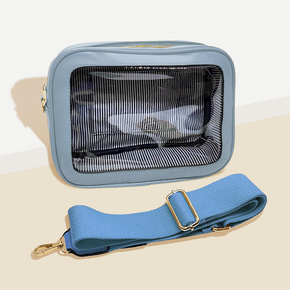 Transparent Front Pointed Solid Faux Leather Crossbody Bag