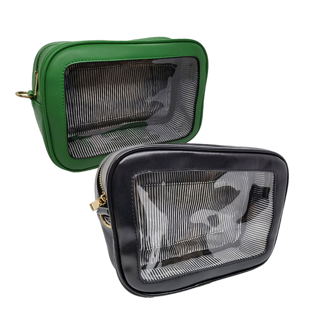 Transparent Front Pointed Solid Faux Leather Crossbody Bag