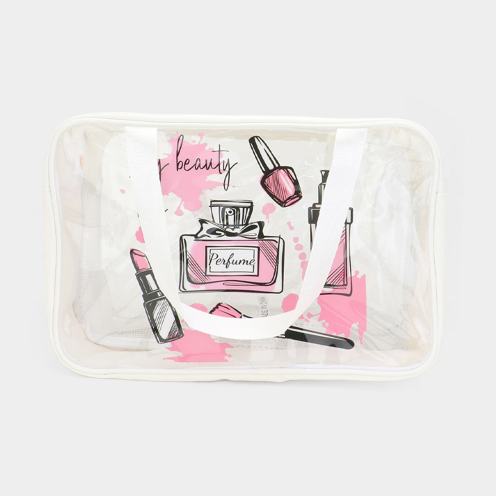 Cosmetic Printed Translucent Mesh Divided Shoulder Bag / Tote Bag
