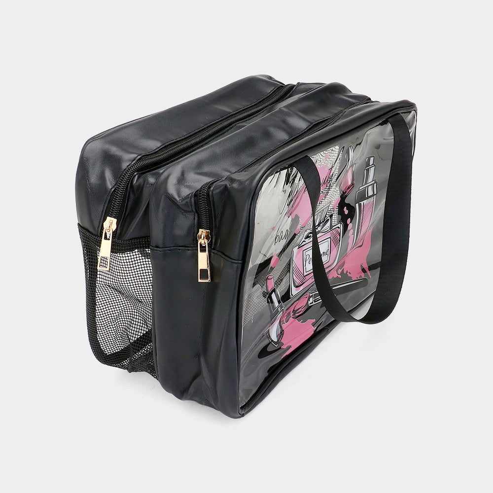 Cosmetic Printed Translucent Mesh Divided Shoulder Bag / Tote Bag