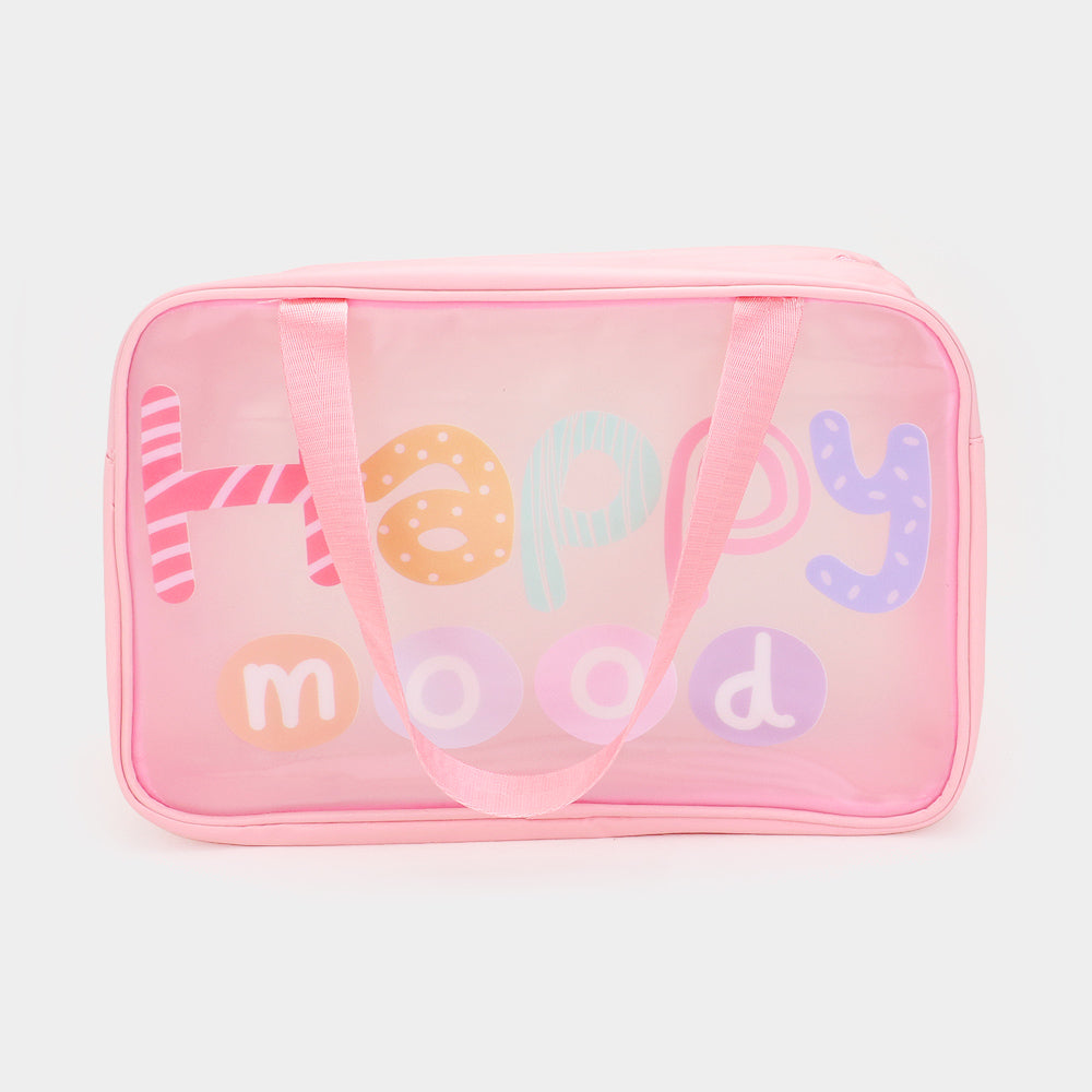 HAPPY MOOD Message Printed Translucent Mesh Divided Shoulder Bag / Tote Bag