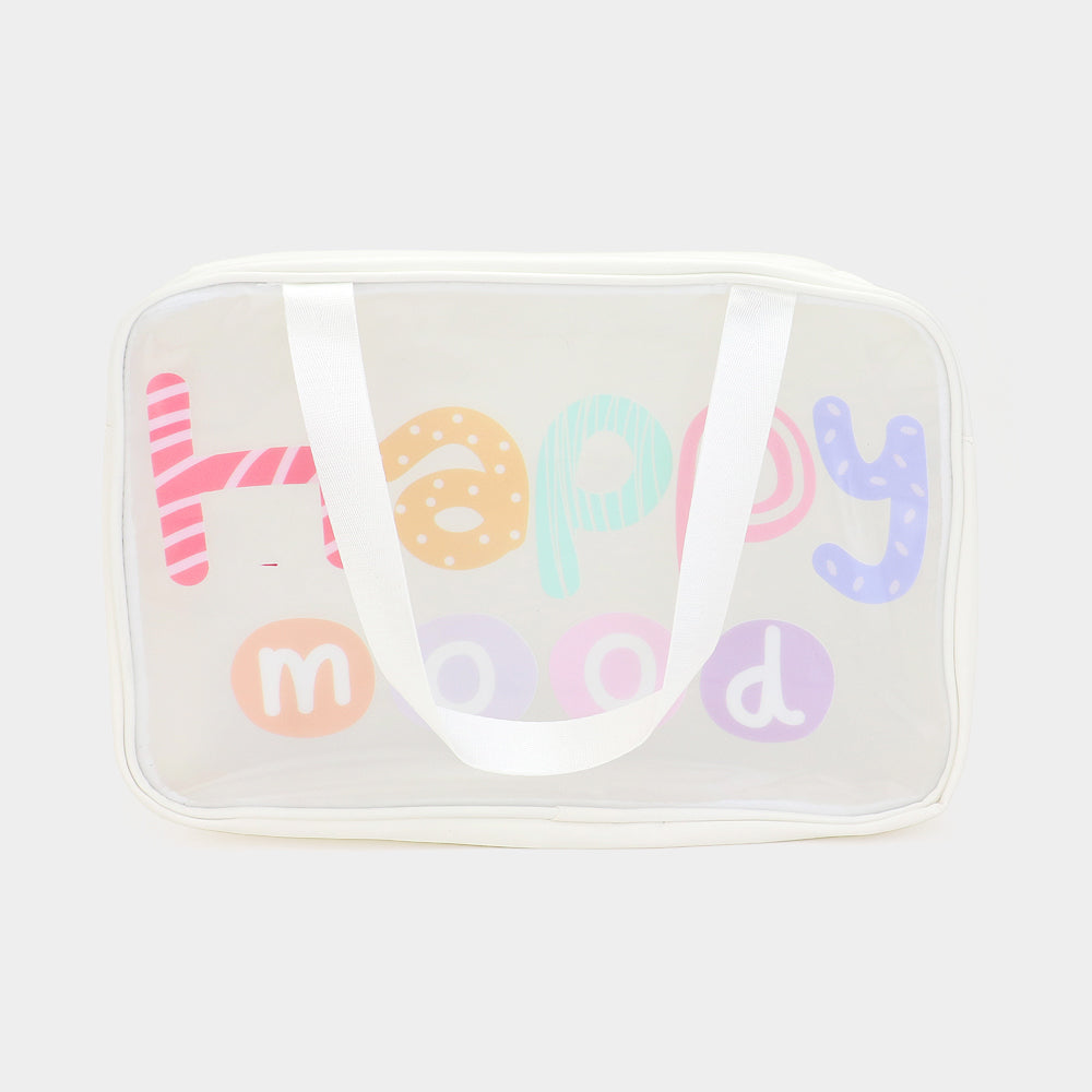 HAPPY MOOD Message Printed Translucent Mesh Divided Shoulder Bag / Tote Bag