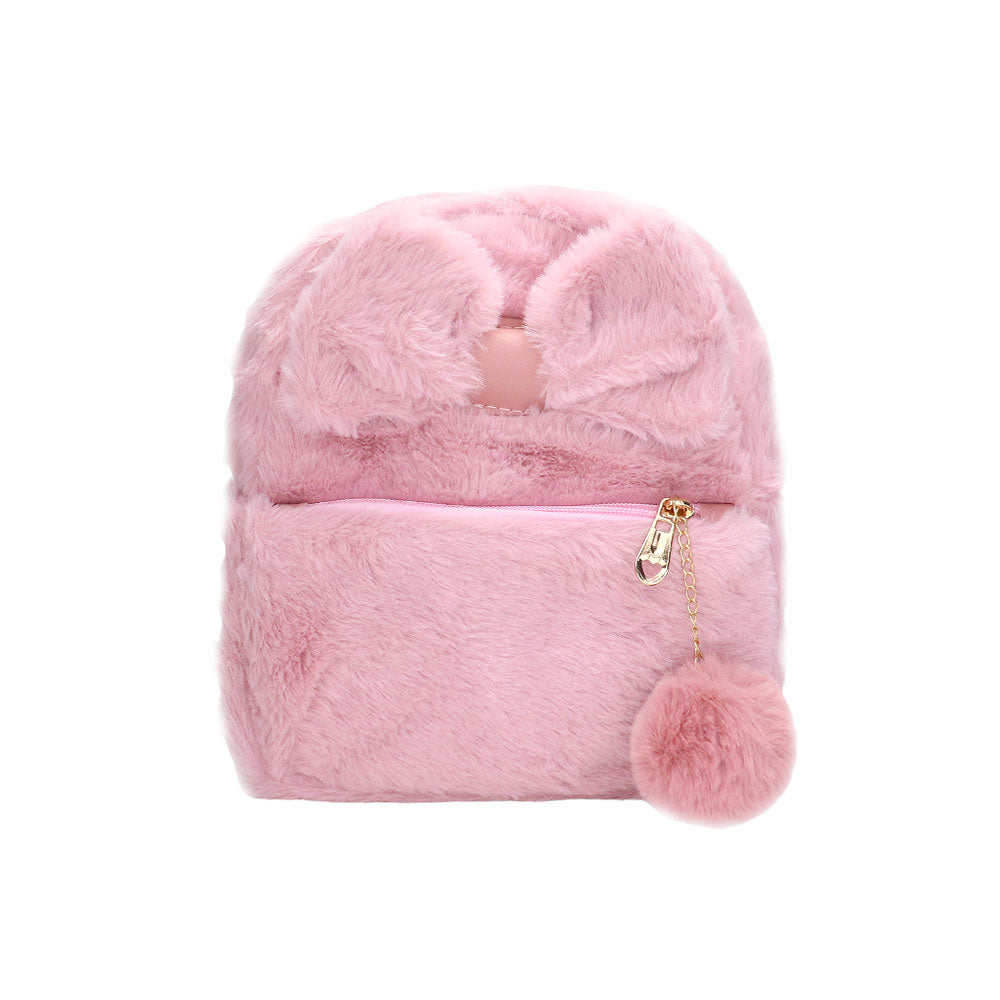 Faux Fur Bow Pom Pom Pointed Plush Mini Backpack