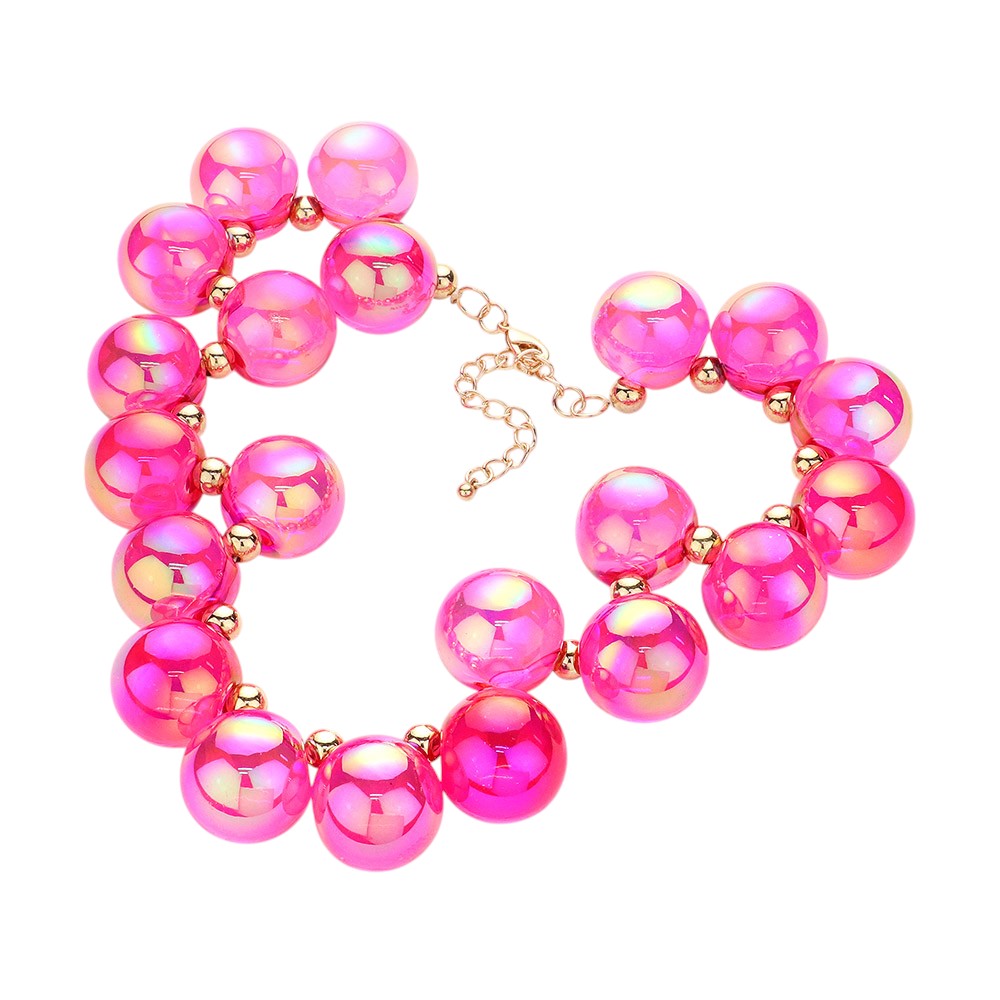 Chunky Iridescent Ball Beaded Necklace