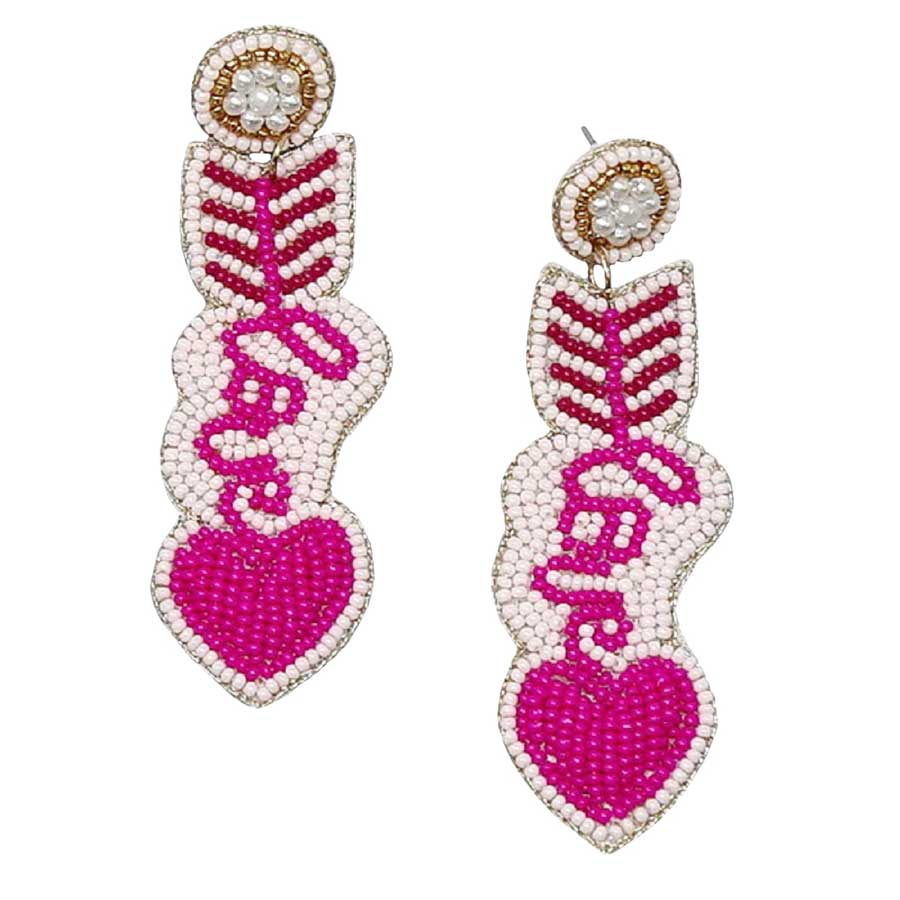 Heart Arrow With Love Seed Bead Earrings