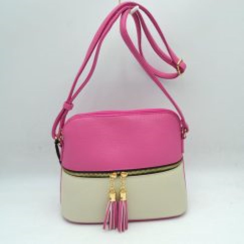 Crossbody Bag with Double Zipper Tassel Accent
