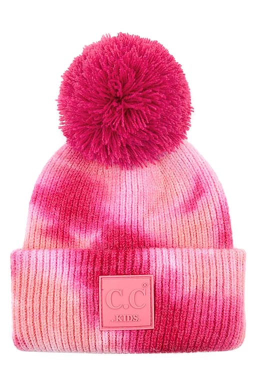 C.C Tie Dye Kids Beanie With C C Rubber Patch And Yarn Pom
