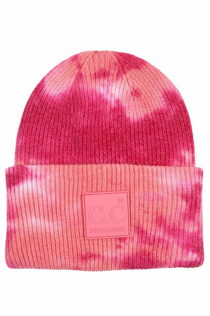 C.C Women's Tie Dye Beanie Hats With Rubber Patch