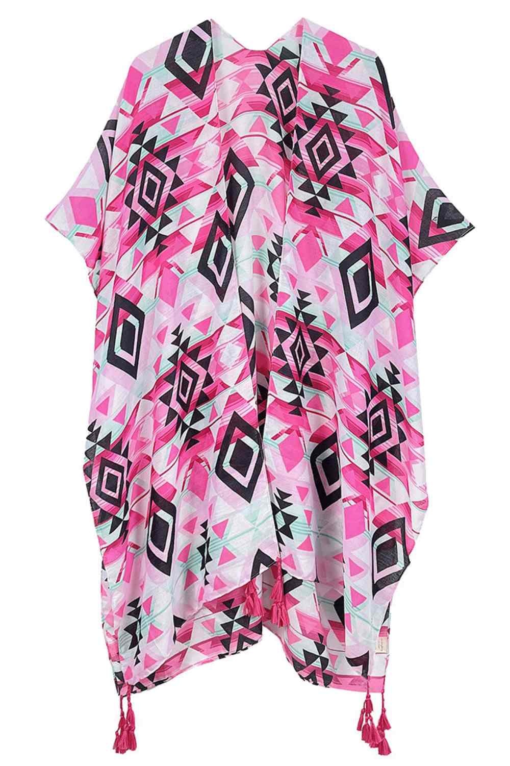 Bold Aztec Pattern Print Tassel Kimono