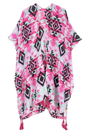 Bold Aztec Pattern Print Tassel Kimono