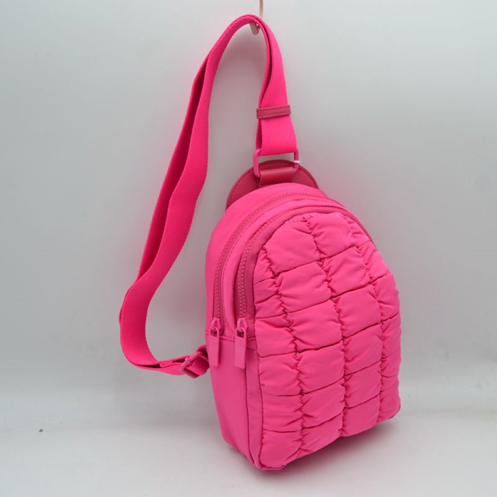 Ergonomic Puffer Sling Bag Multi-Zip Crossbody Backpack with Ruched Quilted Detail