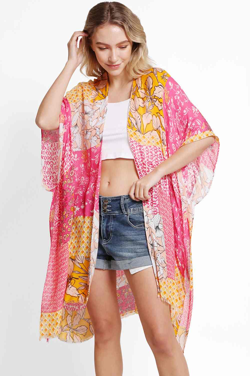 Floral Mixed Pattern Summer Kimono Cover Up
