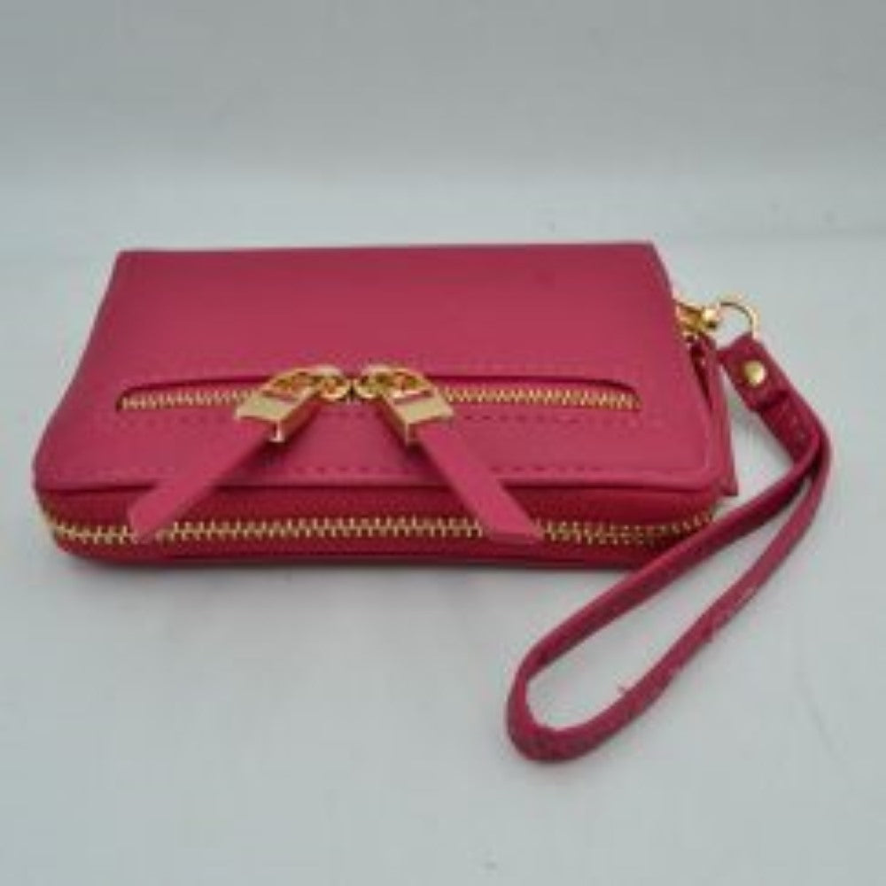 Structured Dual Zipper Wristlet Wallet Clutch with Removable Strap