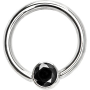 14G 3/8 Solid 14K White Gold Black CZ Gem Captive Ring