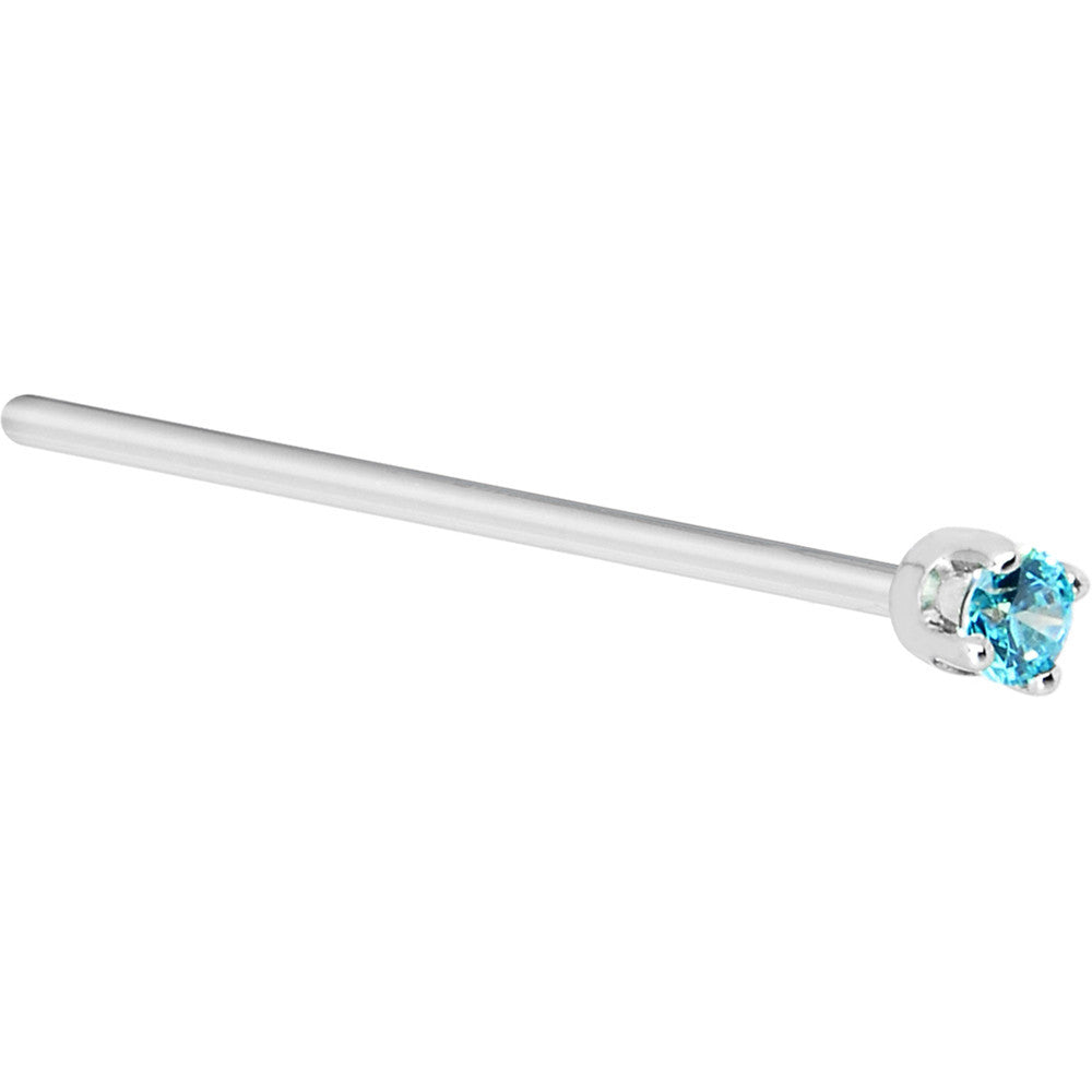 Solid 14K White Gold 2mm Mint Green Cubic Zirconia Nose Ring