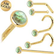 Solid 14K Yellow Gold 2mm Labradorite Nose Ring