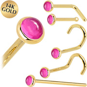 Solid 14K Yellow Gold 2mm Pink Tourmaline Nose Ring