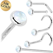 Solid 14K White Gold 2mm Rainbow Moonstone Nose Ring