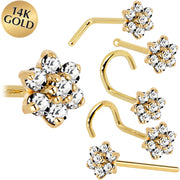 Solid 14K Yellow Gold Clear Cubic Zirconia Flower Nose Ring