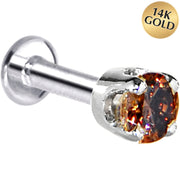 16G Solid 14K White Gold 3mm Brown Cubic Zirconia Tragus Earring Stud