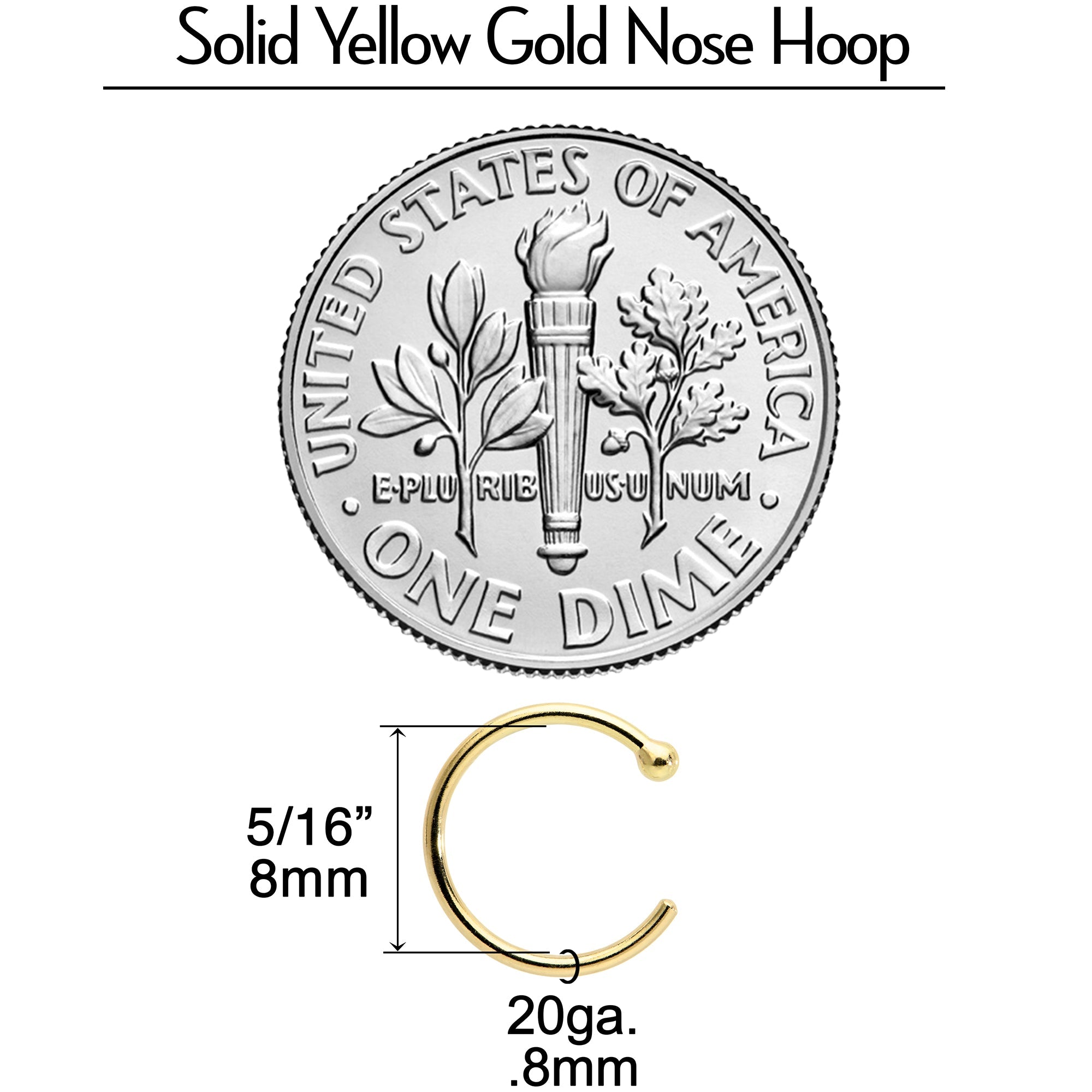 20G 5/16 Solid 18K Yellow Gold Nose Hoop