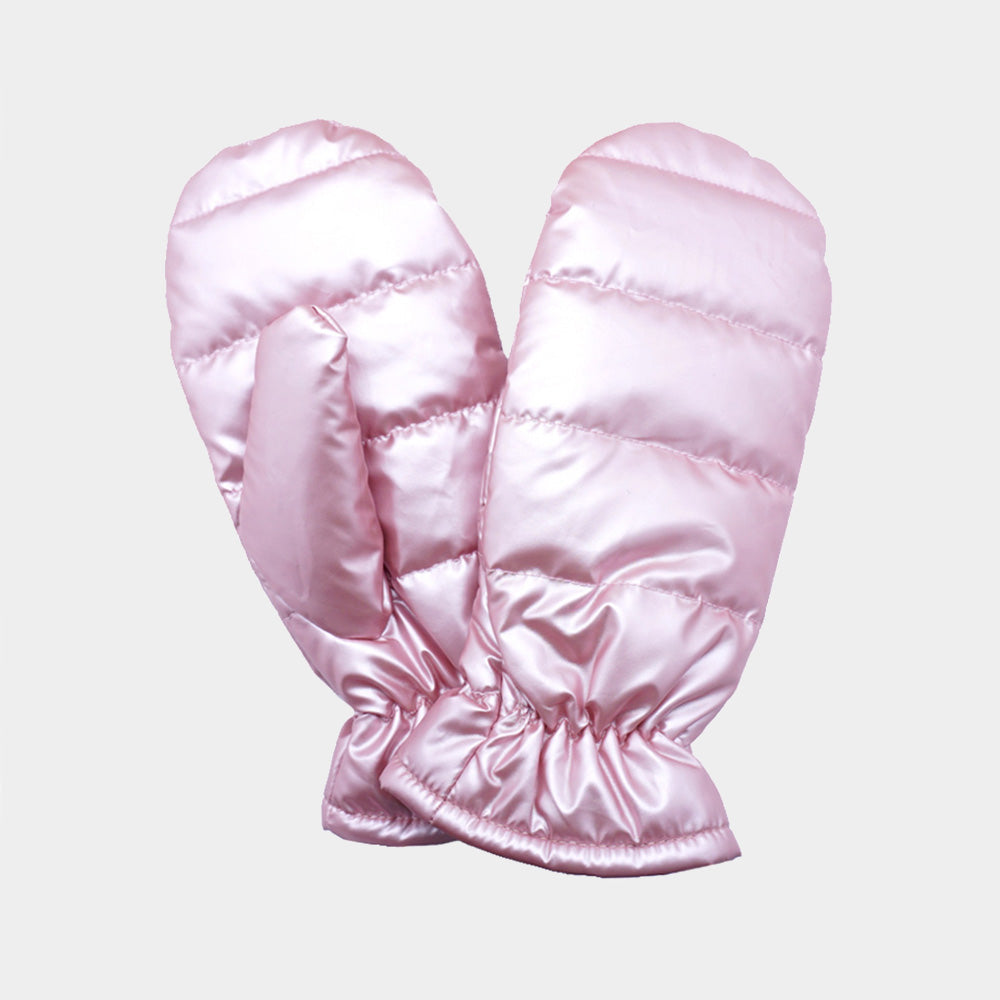 Women's Shiny Puffer Mitten Gloves
