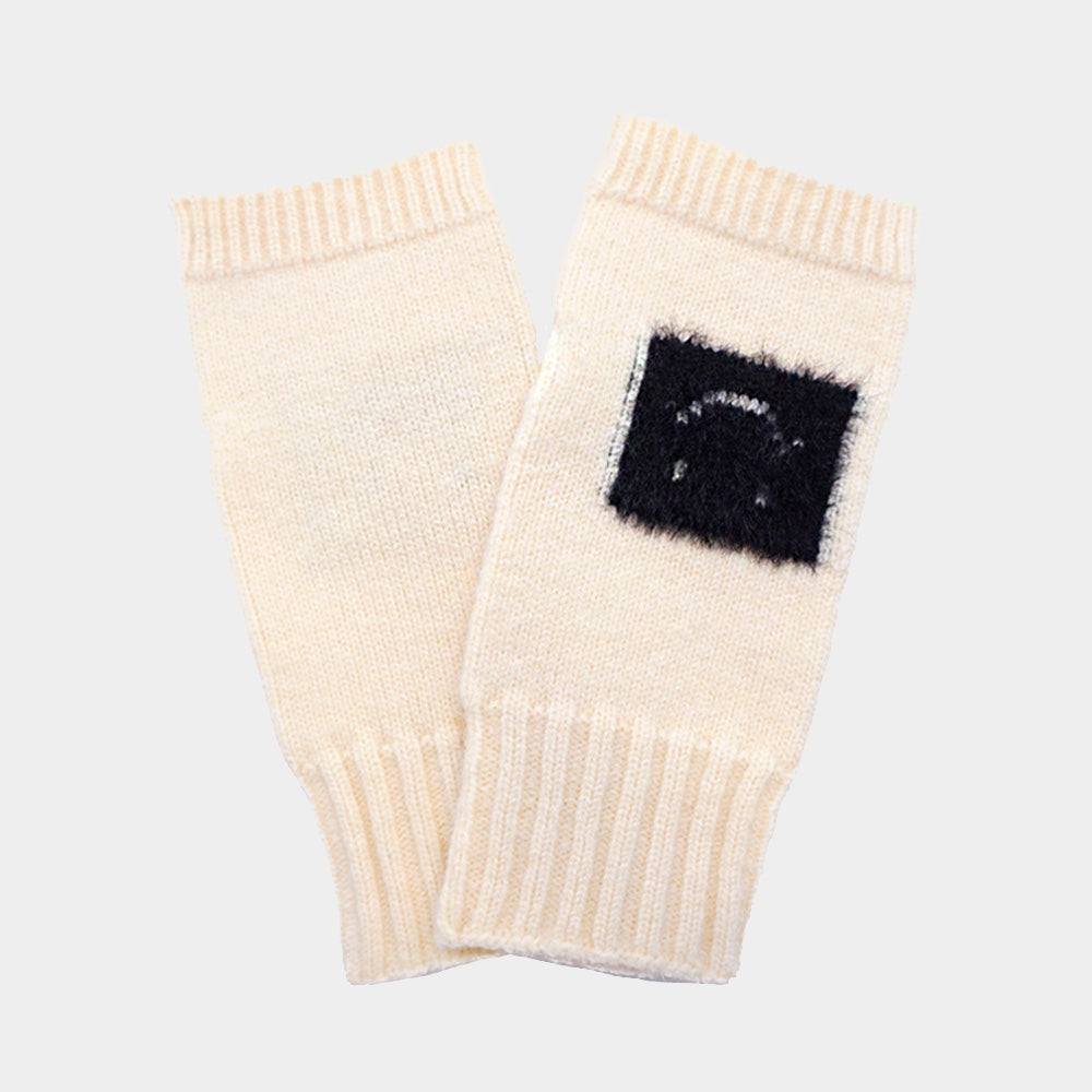 Square Smile Face Accent Fingerless Knit Gloves