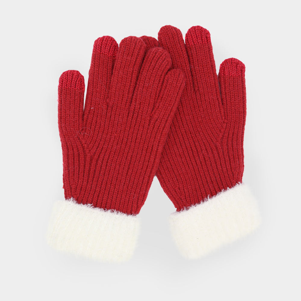 Faux Fur Cuff Smart Touch Knit Gloves