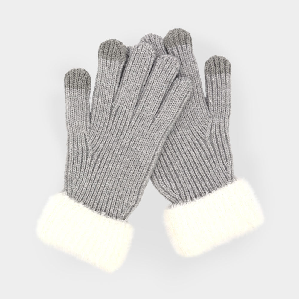 Faux Fur Cuff Smart Touch Knit Gloves