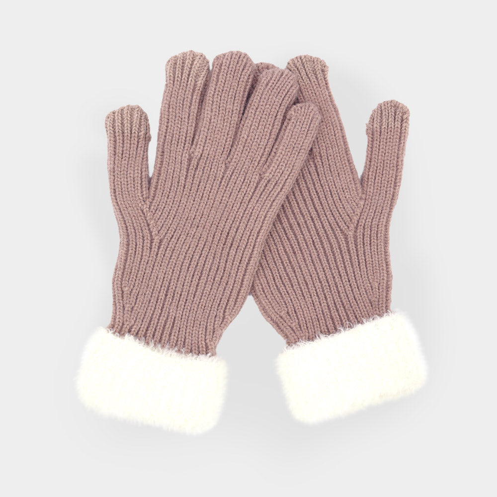 Faux Fur Cuff Smart Touch Knit Gloves