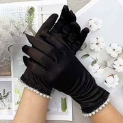 Dressy Satin Feel Pearl Trim Gloves