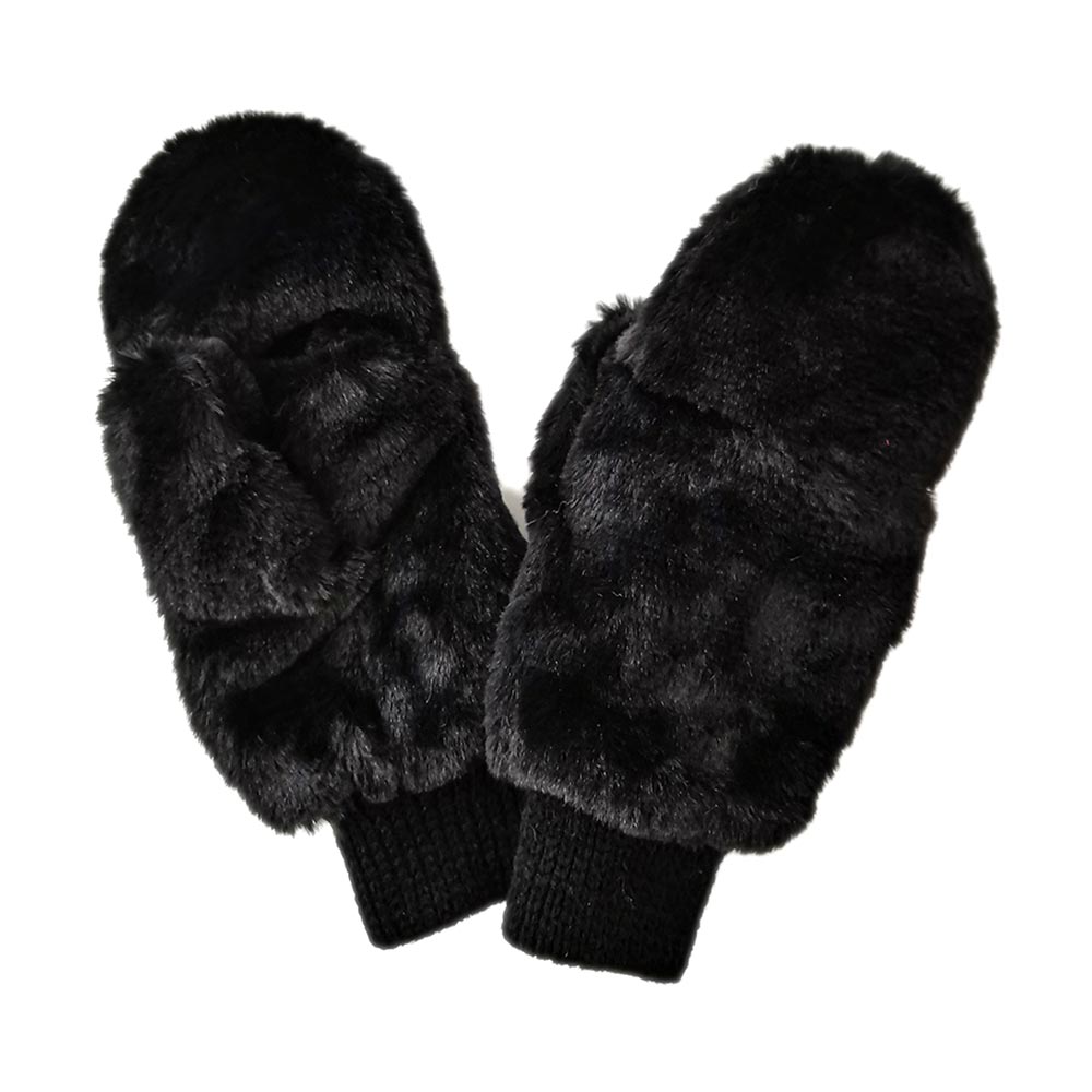 Solid Faux Fur Open Up Mitten Gloves